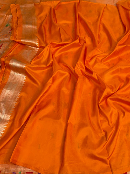 Orange Minakari Banarasi Pure Katan Silk Brocade Saree
