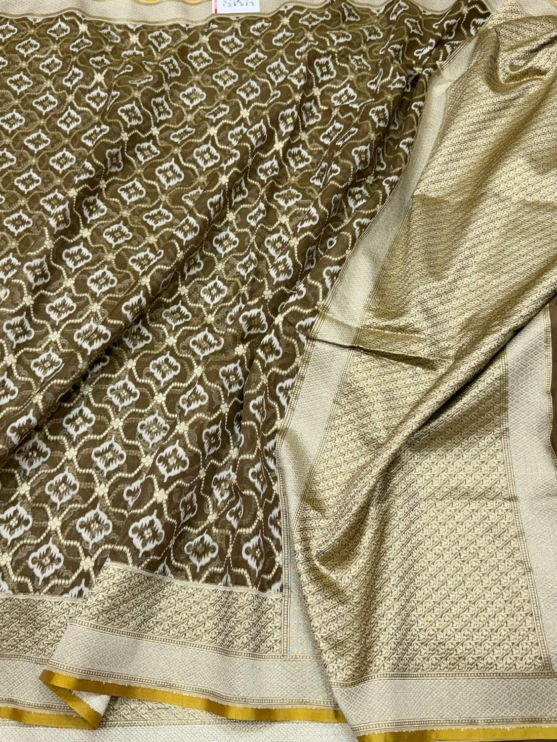 Olive Banarasi Pure Kora Cotton Saree