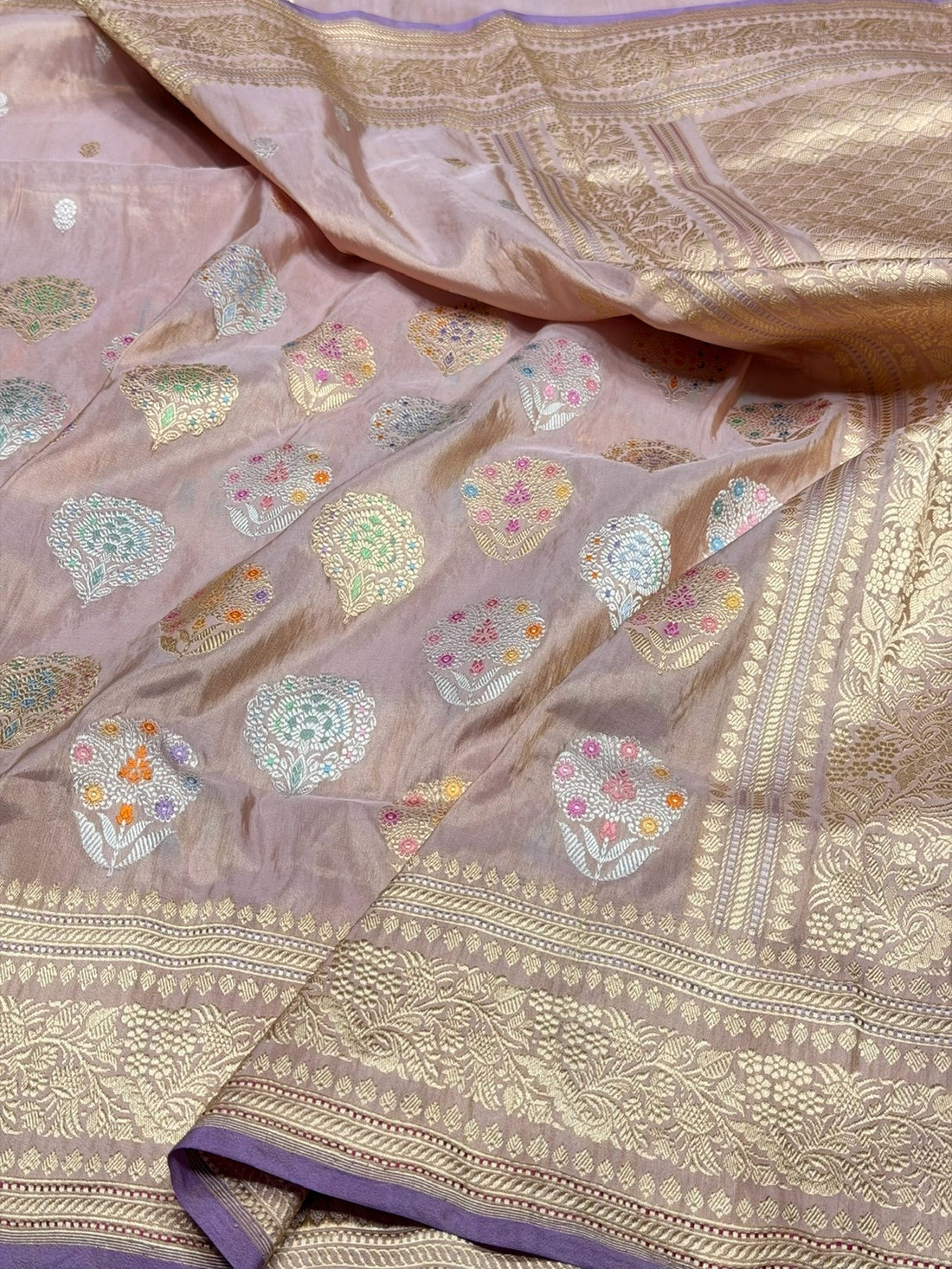 Rose Gold Handwoven Pure Banarasi Tissue Silk Saree