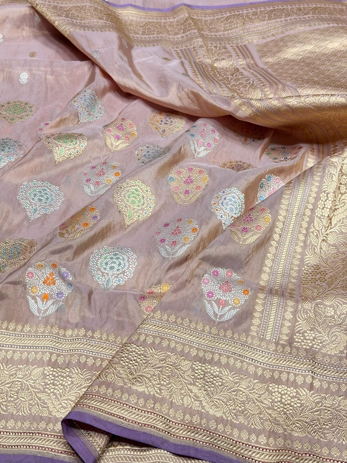 Rose Gold Handwoven Pure Banarasi Tissue Silk Saree