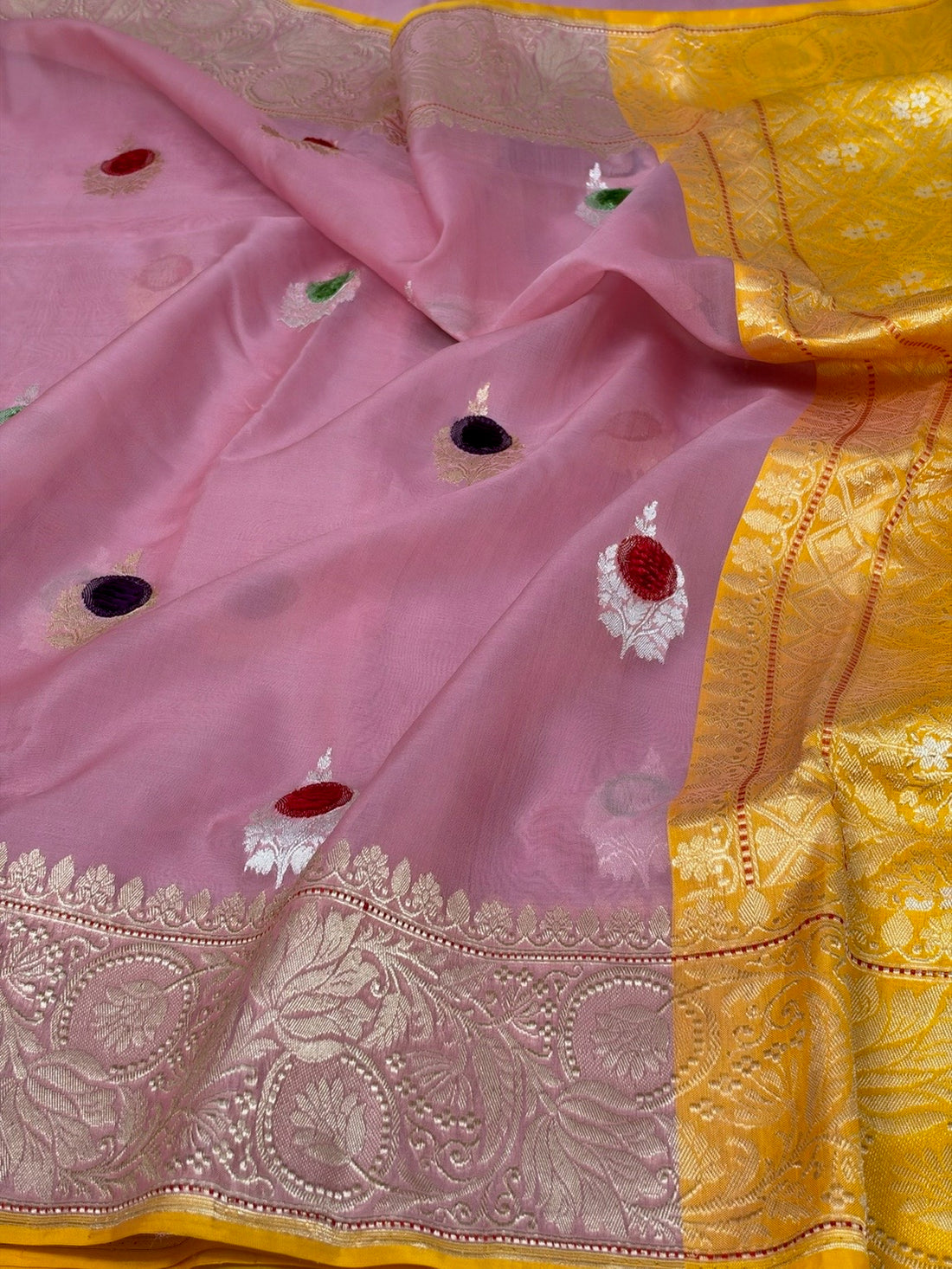 Baby Pink  Handwoven Pure Banarasi Ektara Organza Silk Saree