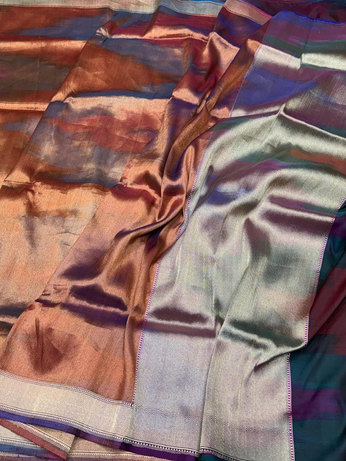 Rainbow Handwoven Pure Banarasi Satin Silk Saree – Authentic Kadwa Weave