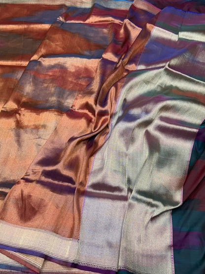 Rainbow Handwoven Pure Banarasi Satin Silk Saree – Authentic Kadwa Weave