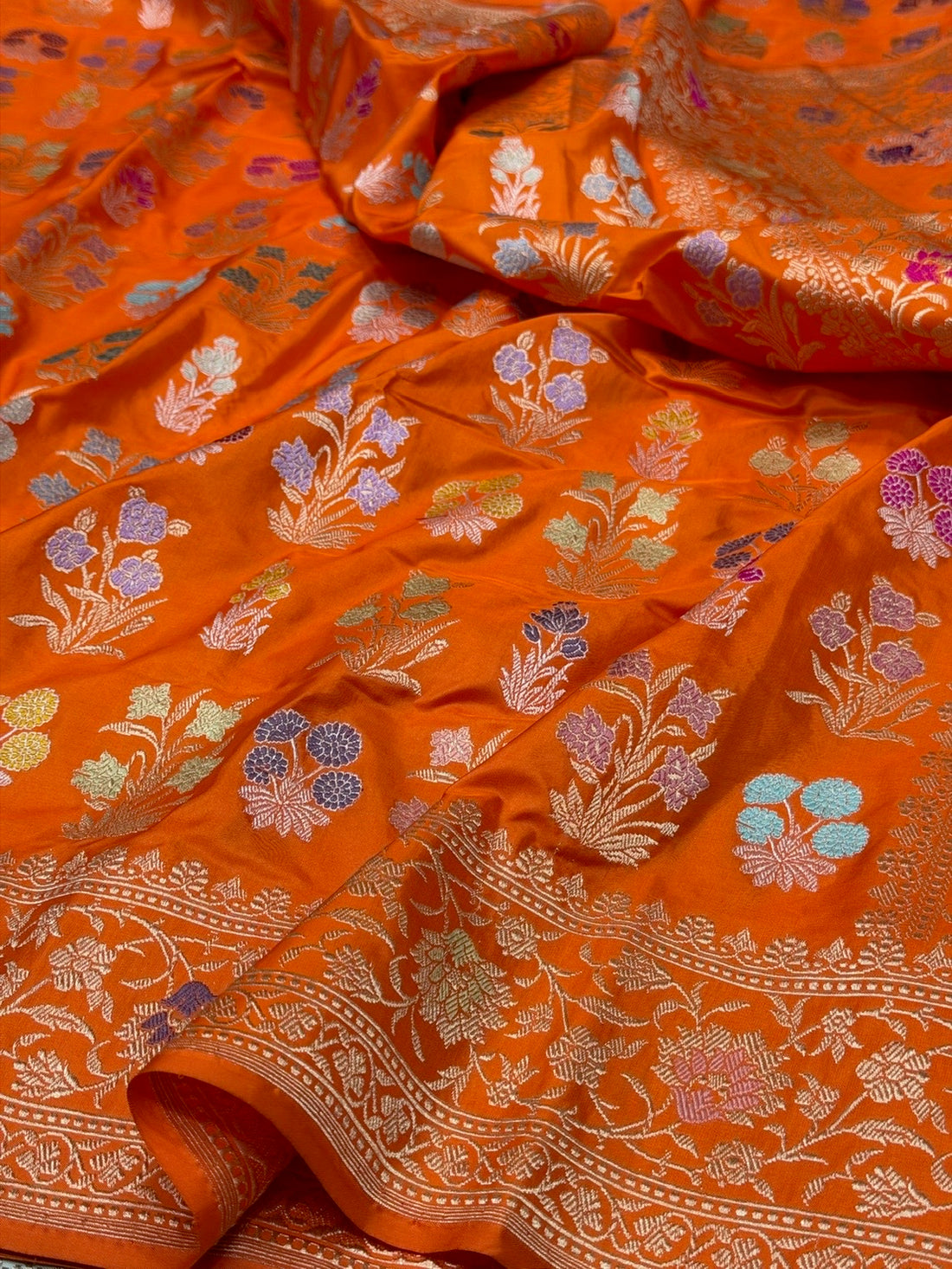 Orange Handwoven Pure Banarasi Silk Saree