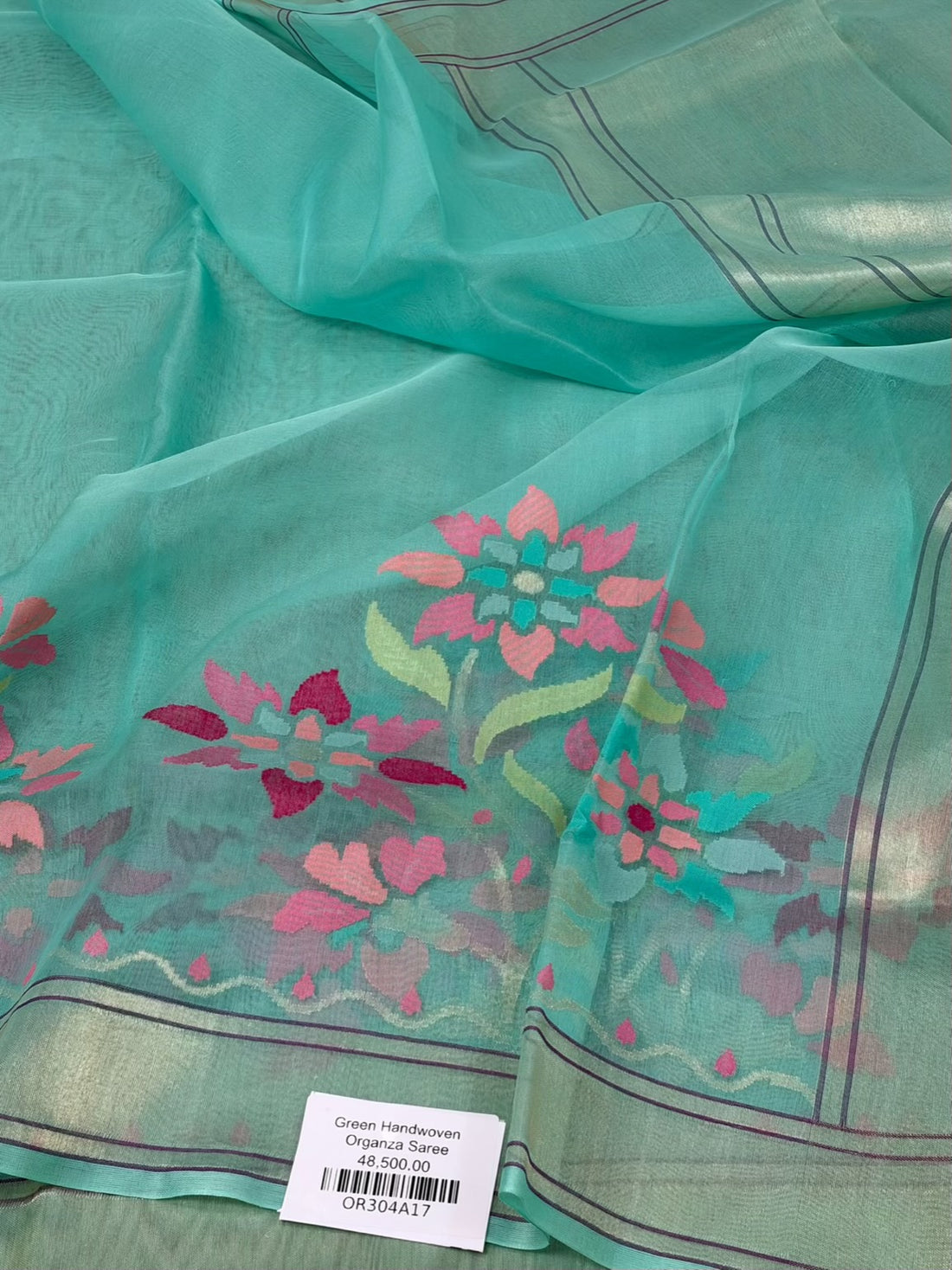 Sea Green Handwoven Pure Organza Silk Saree