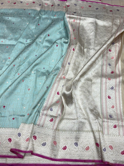Handwoven Pure Banarasi Tissue Silk Saree – Kadwa Weave in 100% Tissue Silk