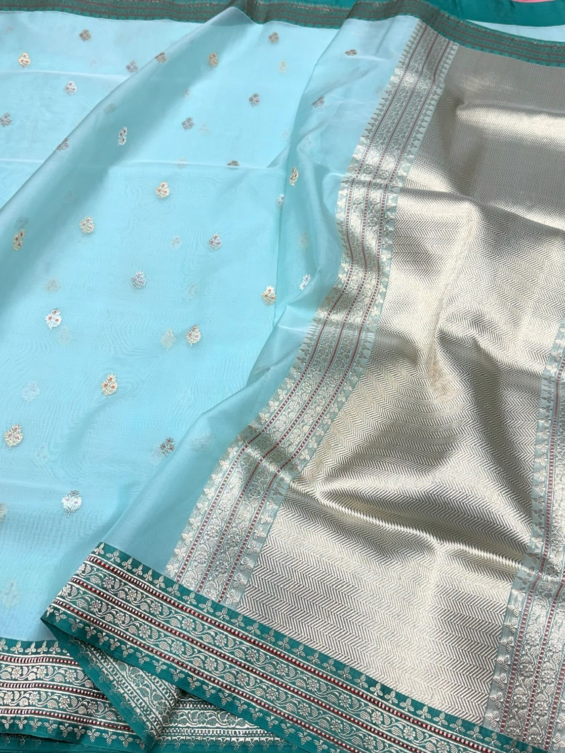 Sky Blue Handwoven Pure Organza Silk Saree