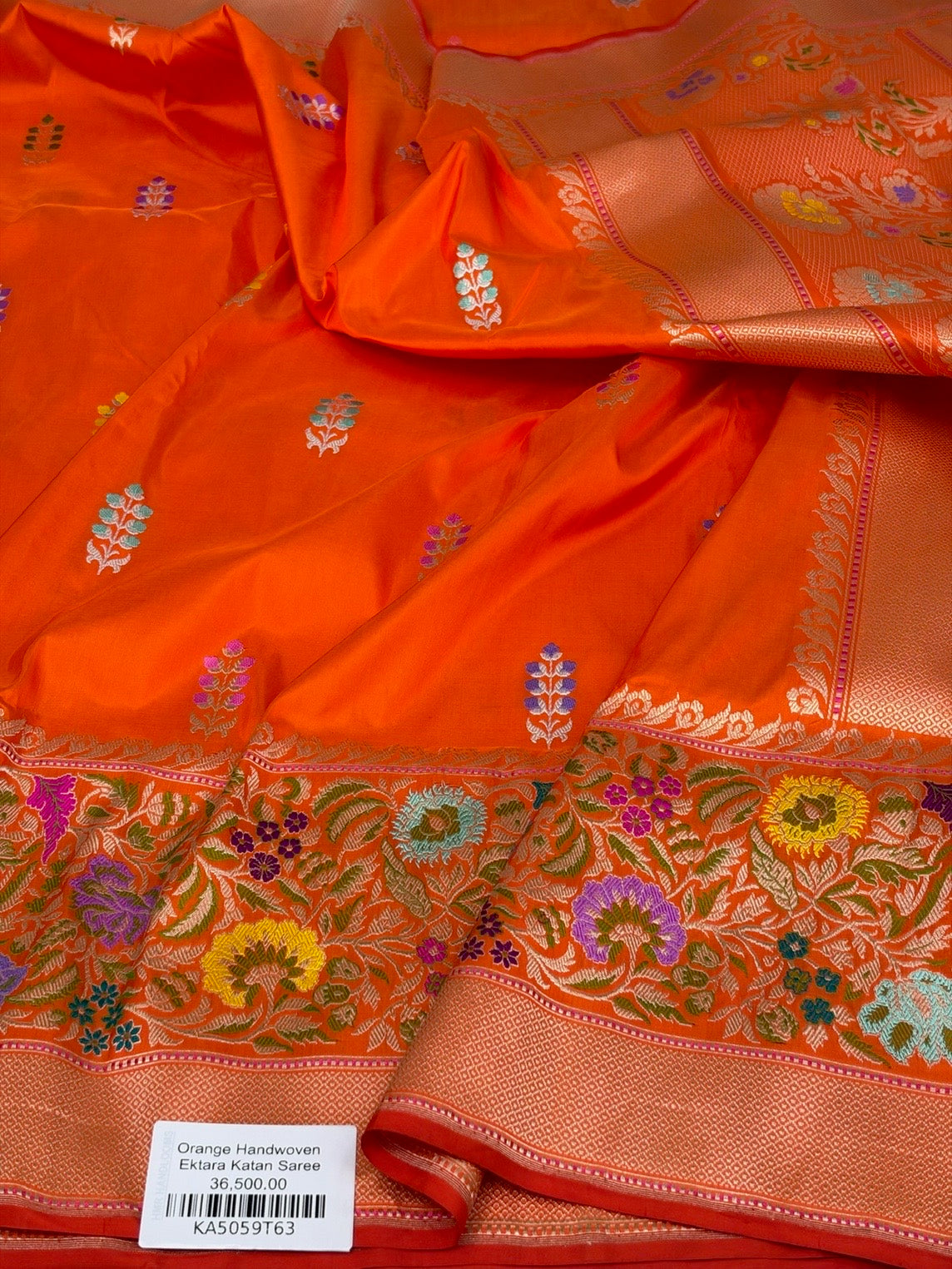 Orange Handwoven Pure Banarasi Katan Silk Saree