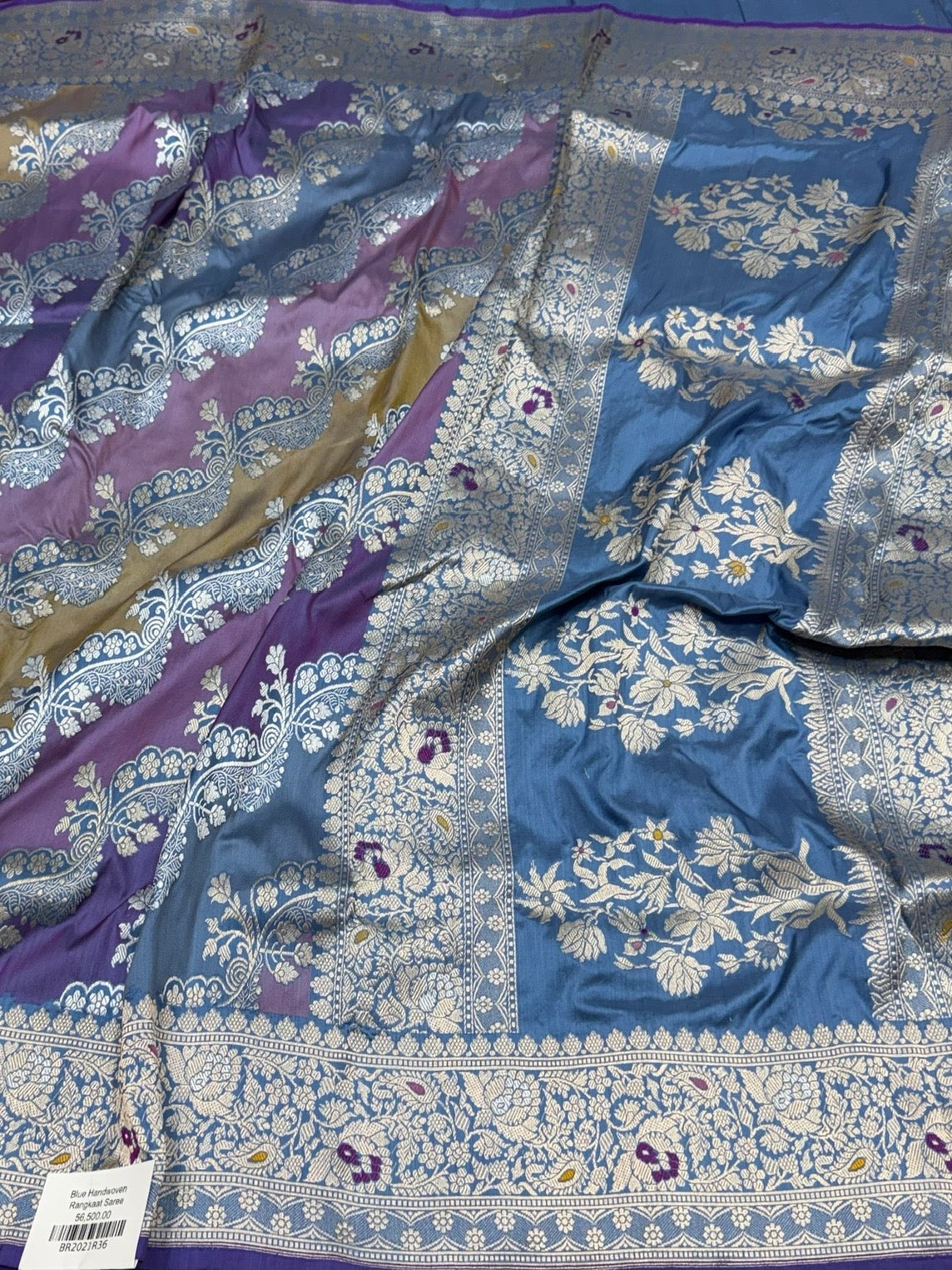 Electric Blue Handwoven Pure Banarasi Rangkaat Silk Saree