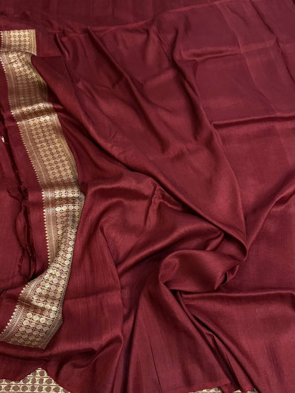 Maroon Handwoven Pure Banarasi Tussar Georgette Saree