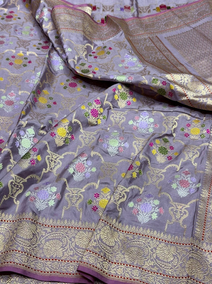 Dusty Lavender Handwoven Pure Banarasi Silk Saree