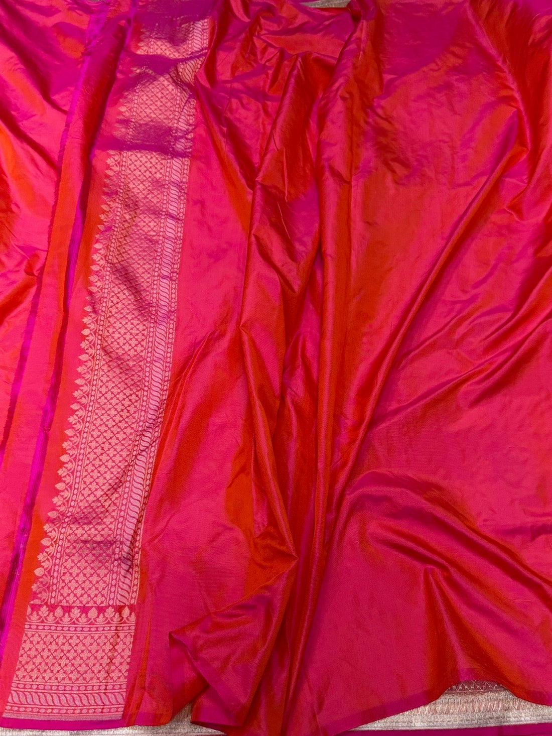 Orangish Pink Handwoven Pure Banarasi Ektara Silk Saree – Authentic Kadwa Weave