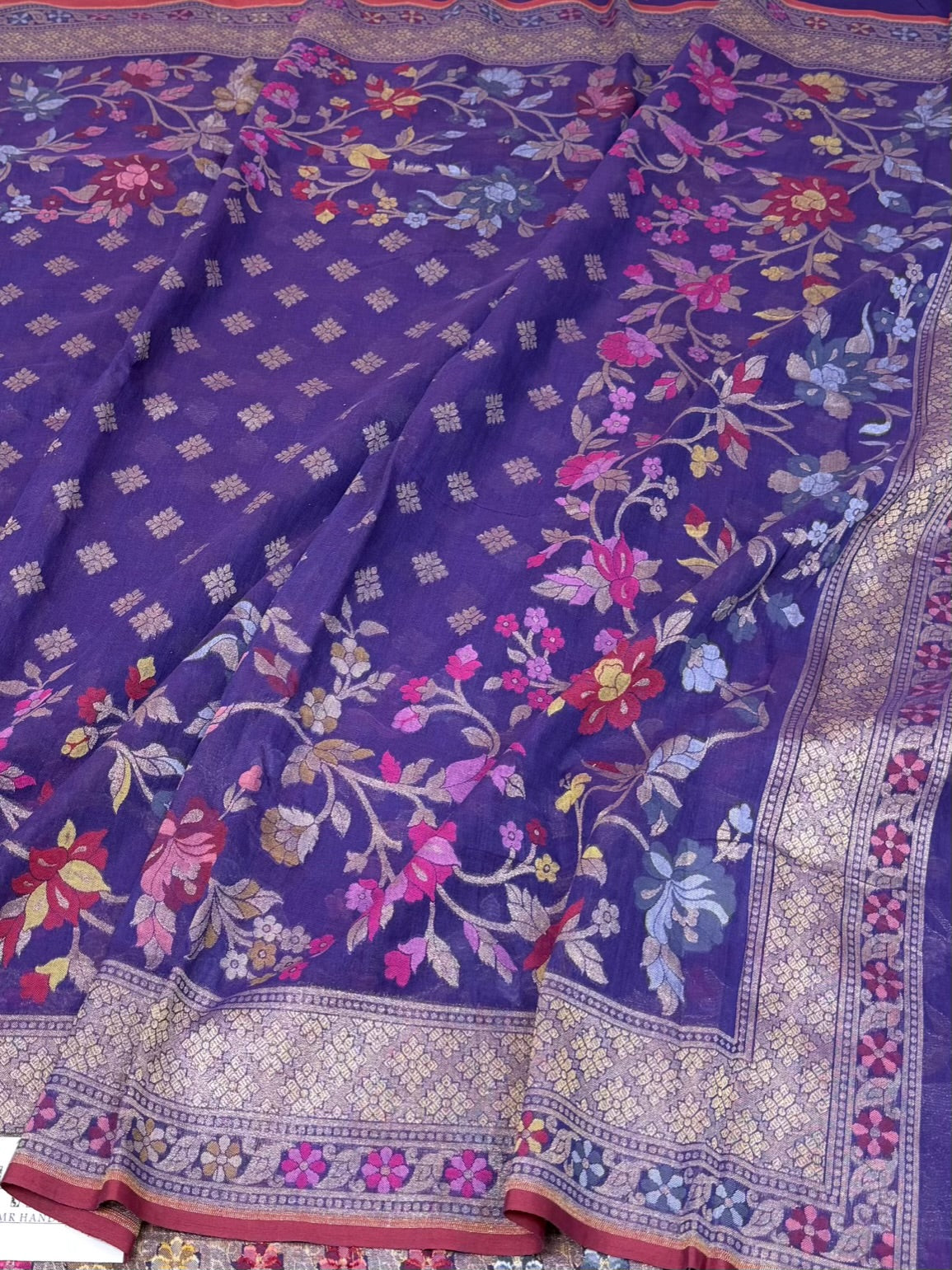 Purple Pure Muslin Cotton Jamdani Saree