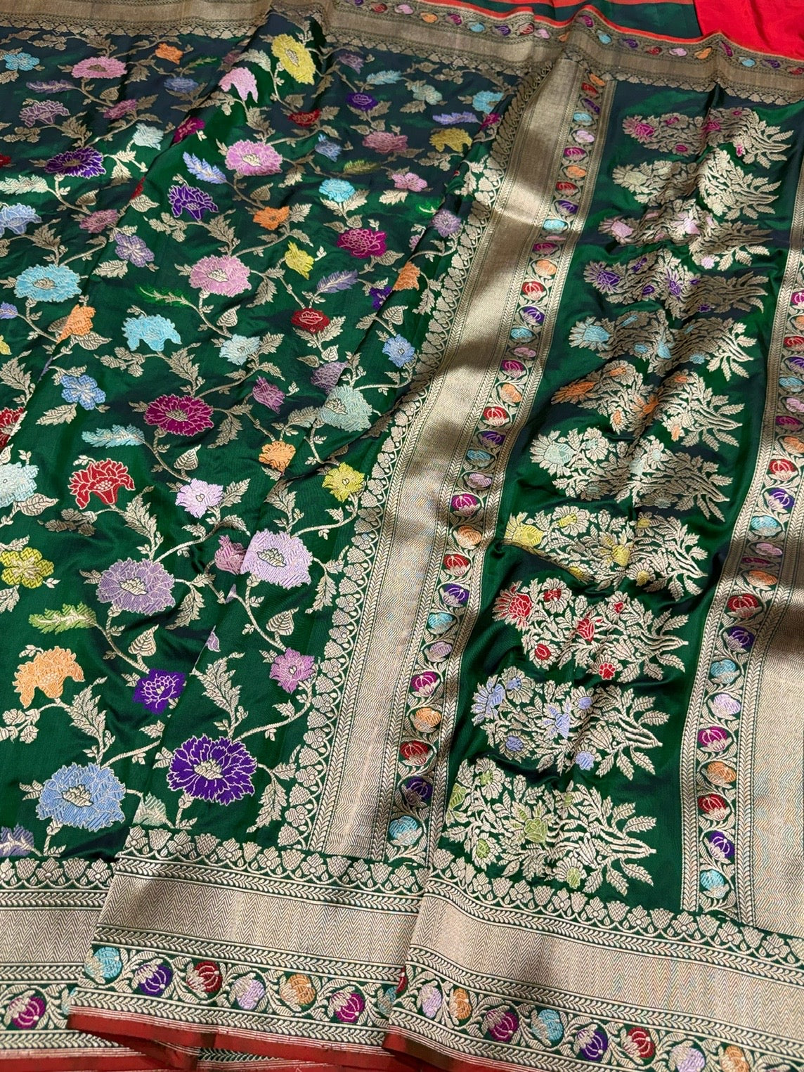 Bottle Green Handwoven Pure Banarasi Silk Saree