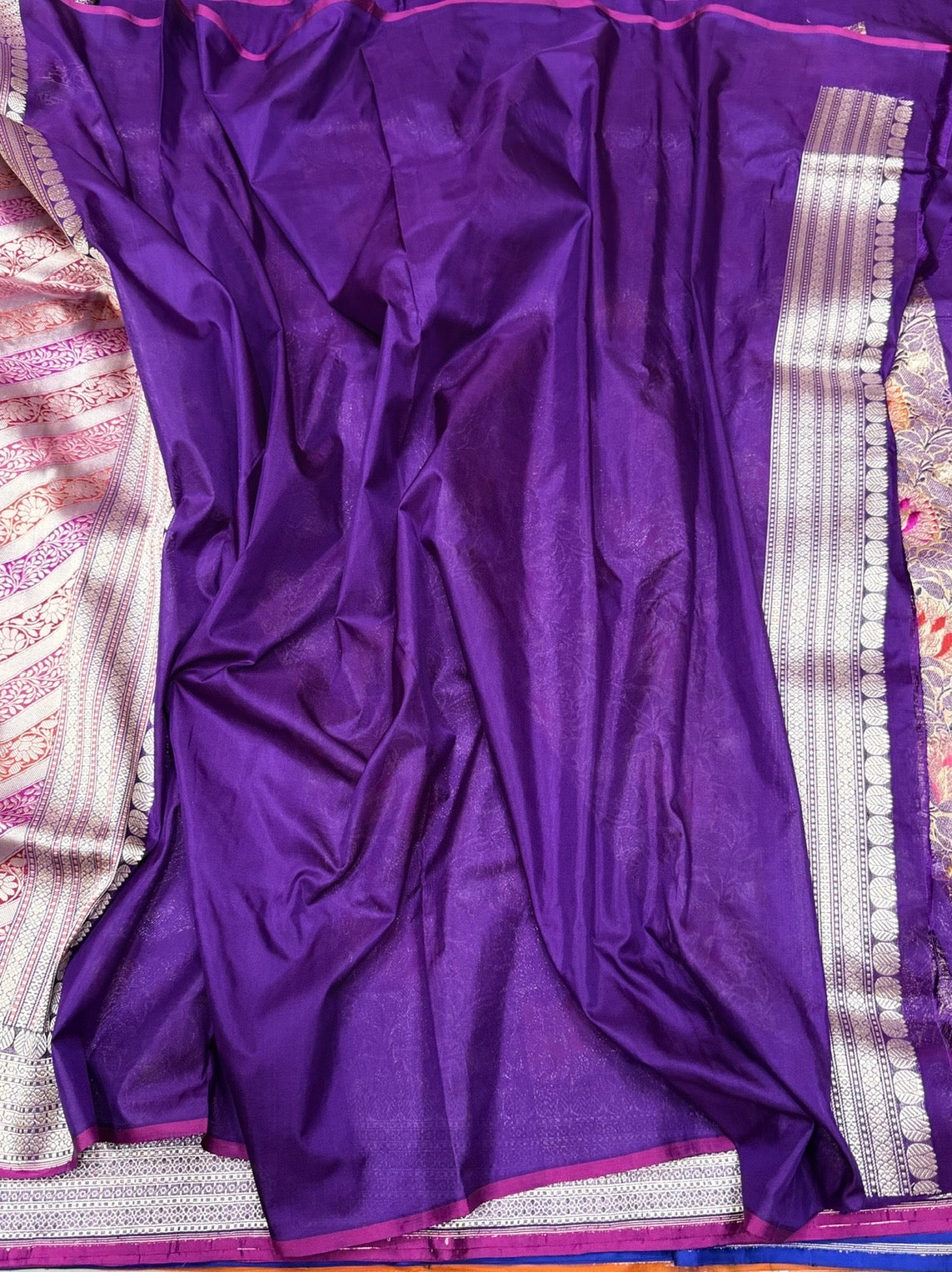 Purple Handwoven Pure Banarasi Satin Silk Brocade Saree – Luxury Brocade Work