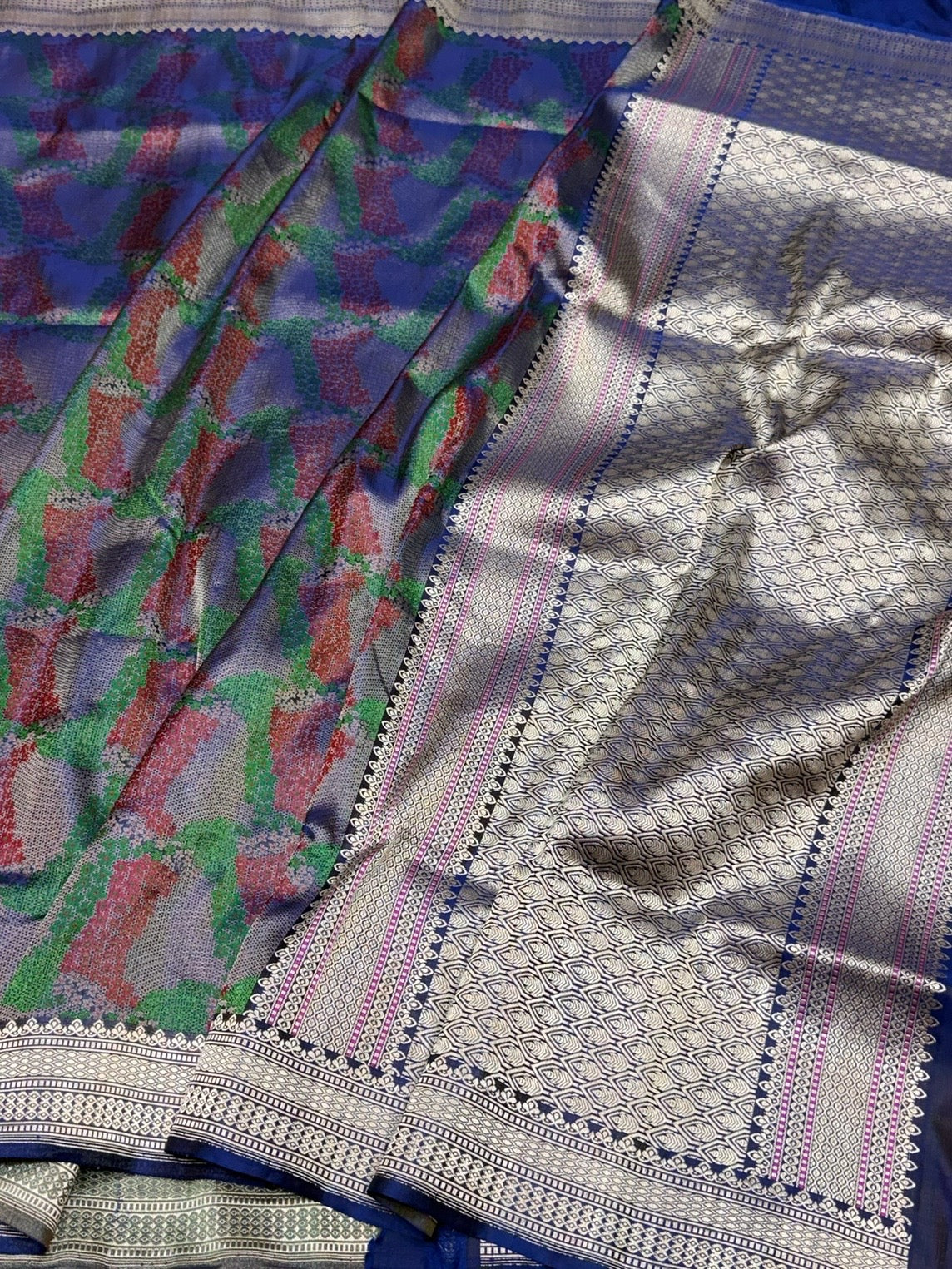 Navy Blue Handwoven Pure Banarasi Satin Silk Saree