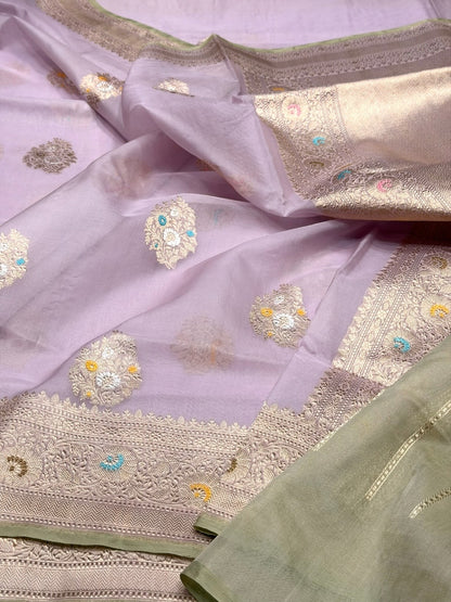 Lavender Handwoven Pure Organza Silk Saree