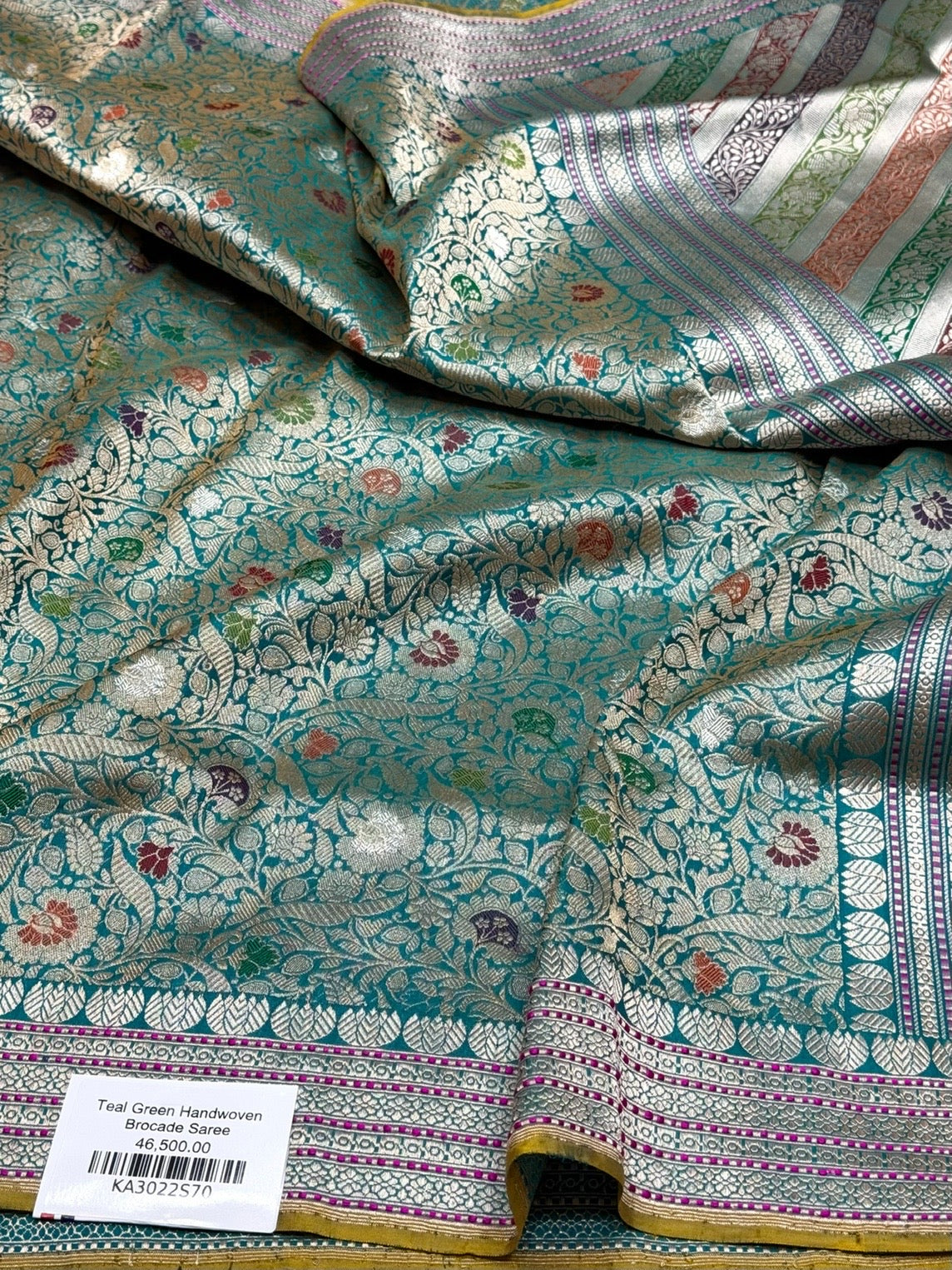 Teal Green Handwoven Pure Banarasi Silk Brocade Saree