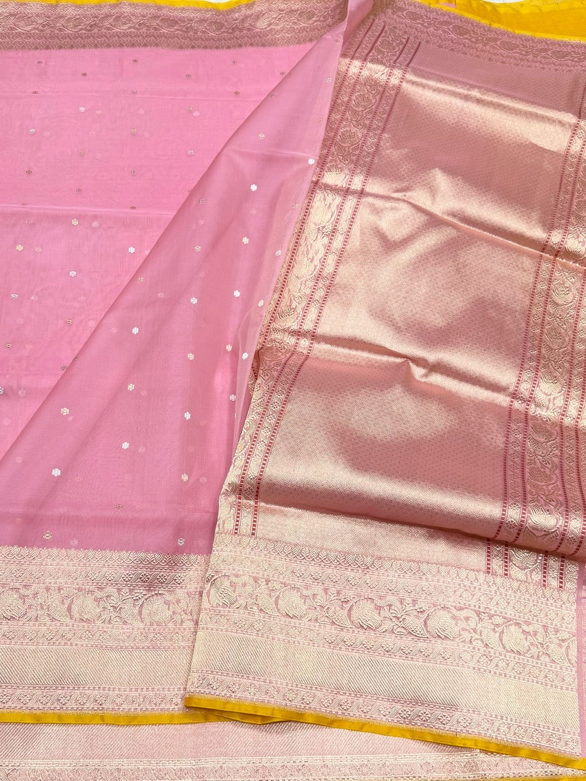 Pastel Pink Handwoven Pure Organza Silk Saree