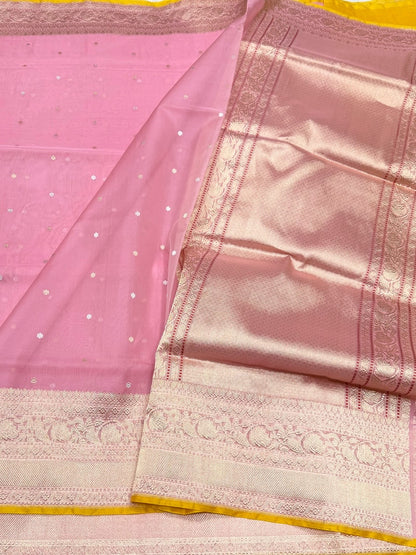 Pastel Pink Handwoven Pure Organza Silk Saree