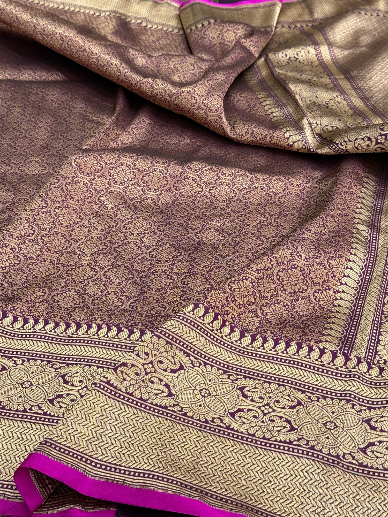 Magenta Pure Banarasi Silk Brocade Saree in Katan Mulberry Silk – Classic Banaras Weave