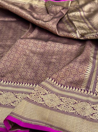 Magenta Pure Banarasi Silk Brocade Saree in Katan Mulberry Silk – Classic Banaras Weave