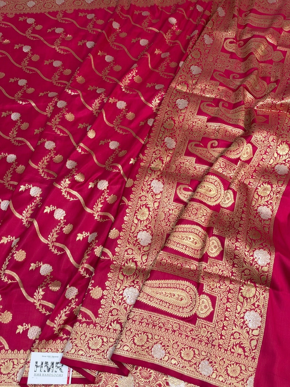 Pinkish Red Banarasi Sona Rupa Pure Katan Silk Saree