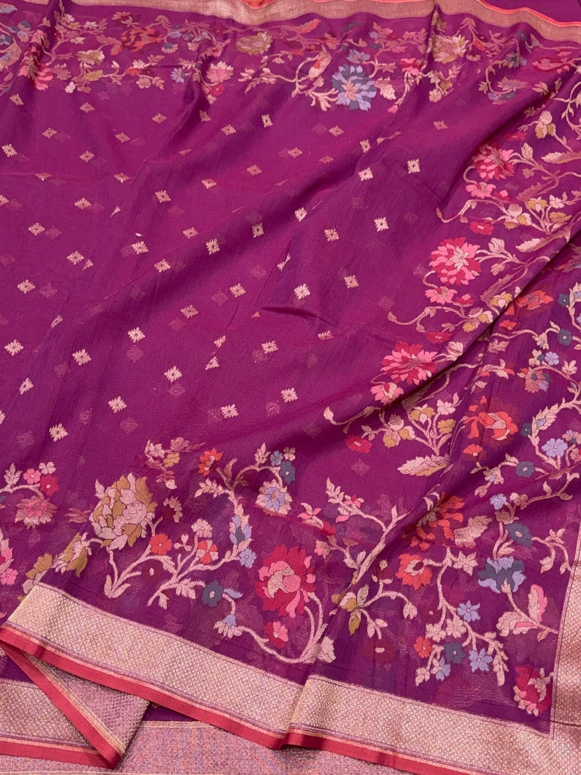 Magenta Pink Pure Muslin Cotton Jamdani Saree