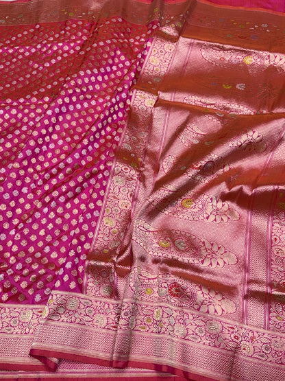 Rani Pink Handwoven Pure Banarasi Silk Saree | Pure Katan Silk | Kadwa Weave | HMR Handlooms