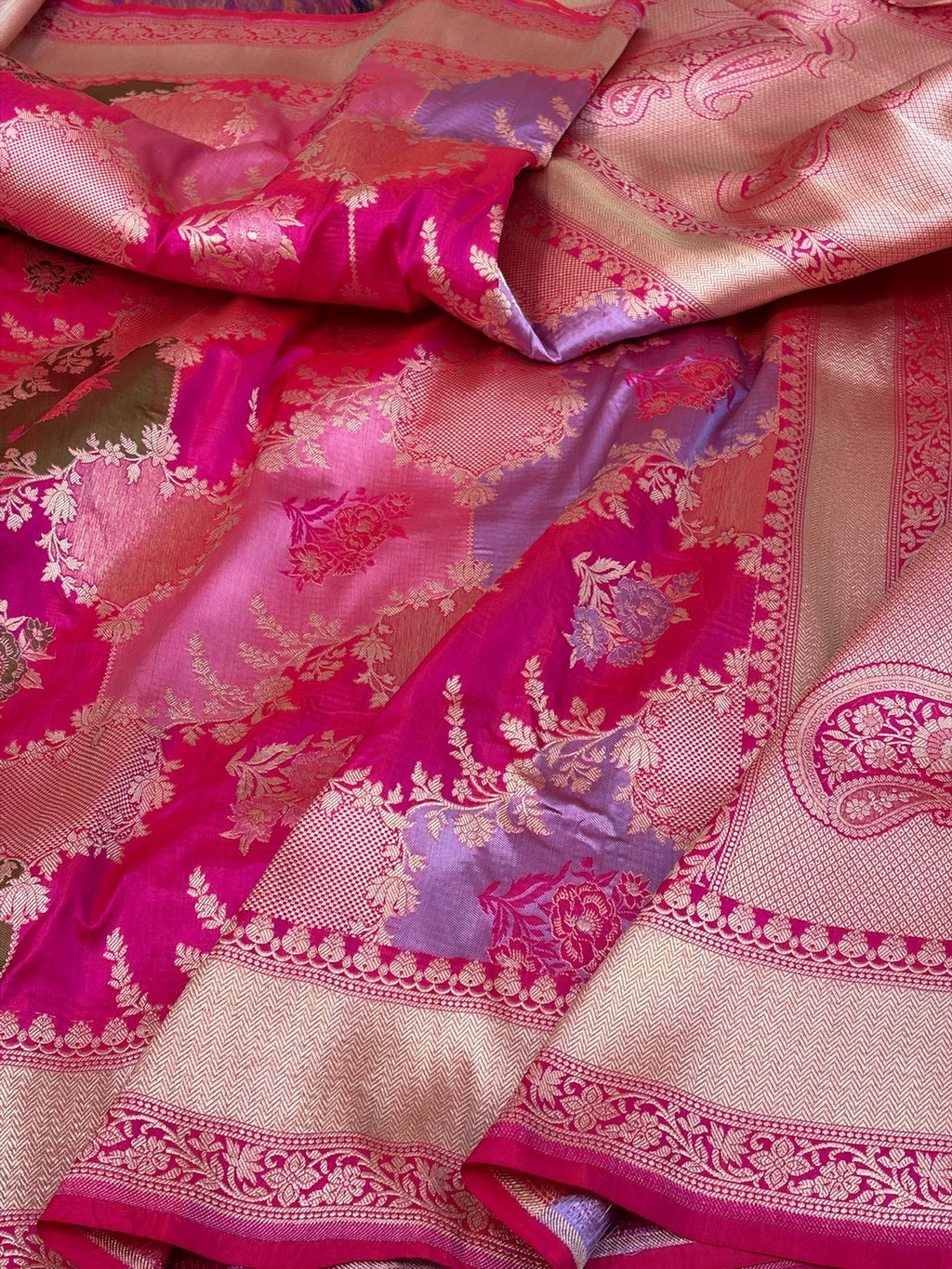 Rani Pink Rangkaat Pure Banarasi Katan Silk Saree