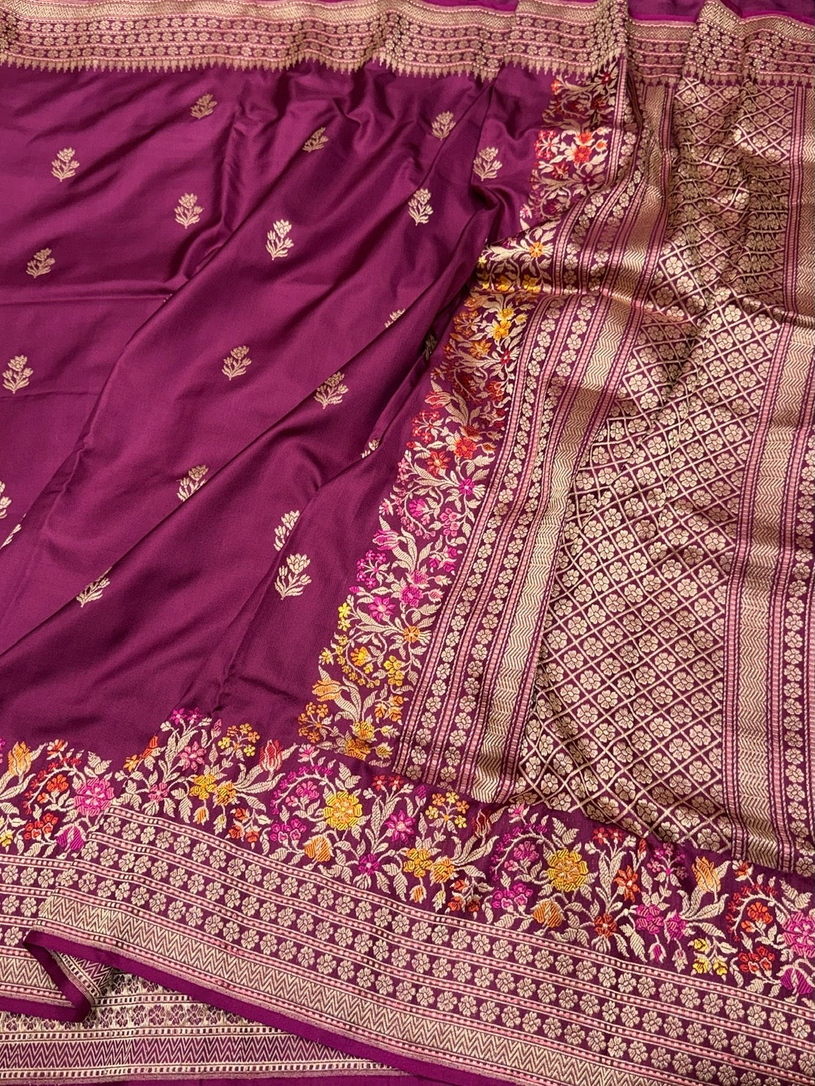 Wine Handwoven Pure Banarasi Silk Saree