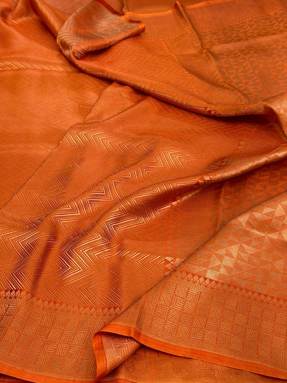 Orange Banarasi Pure Mashru Brocade Saree