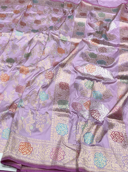 Lavender Handwoven Pure Banarasi Silk Saree