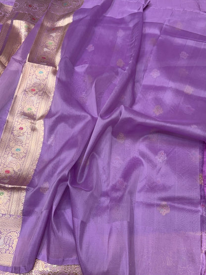 Lavender Handwoven Pure Banarasi Organza Silk Saree