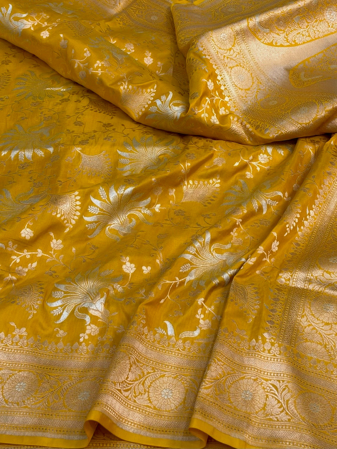 Mustard Yellow Banarasi Sona Rupa Pure Katan Silk Saree