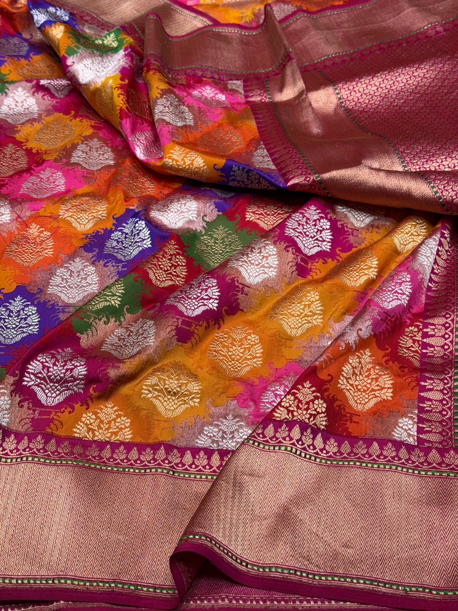 Rani Pink Handwoven Pure Banarasi Rangkaat Silk Saree – Meenakari Design, Pure Katan-Mulberry Silk