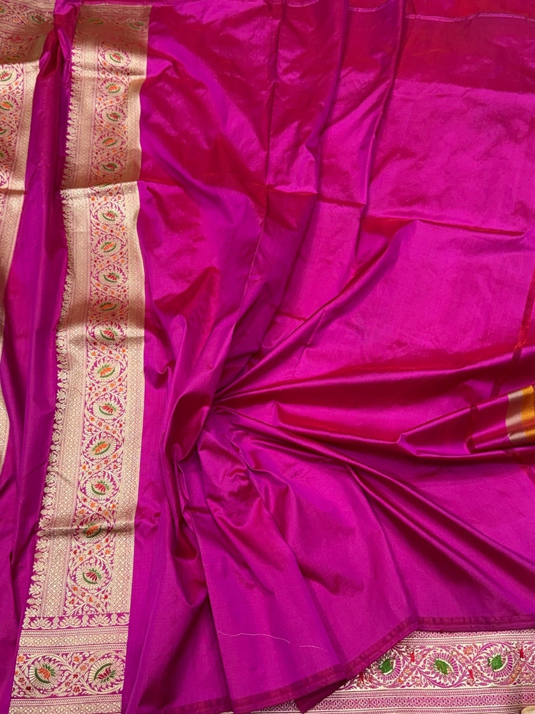 Rani Pink Handwoven Pure Banarasi Silk Saree – Kadwa Weave in 100% Katan Mulberry Silk