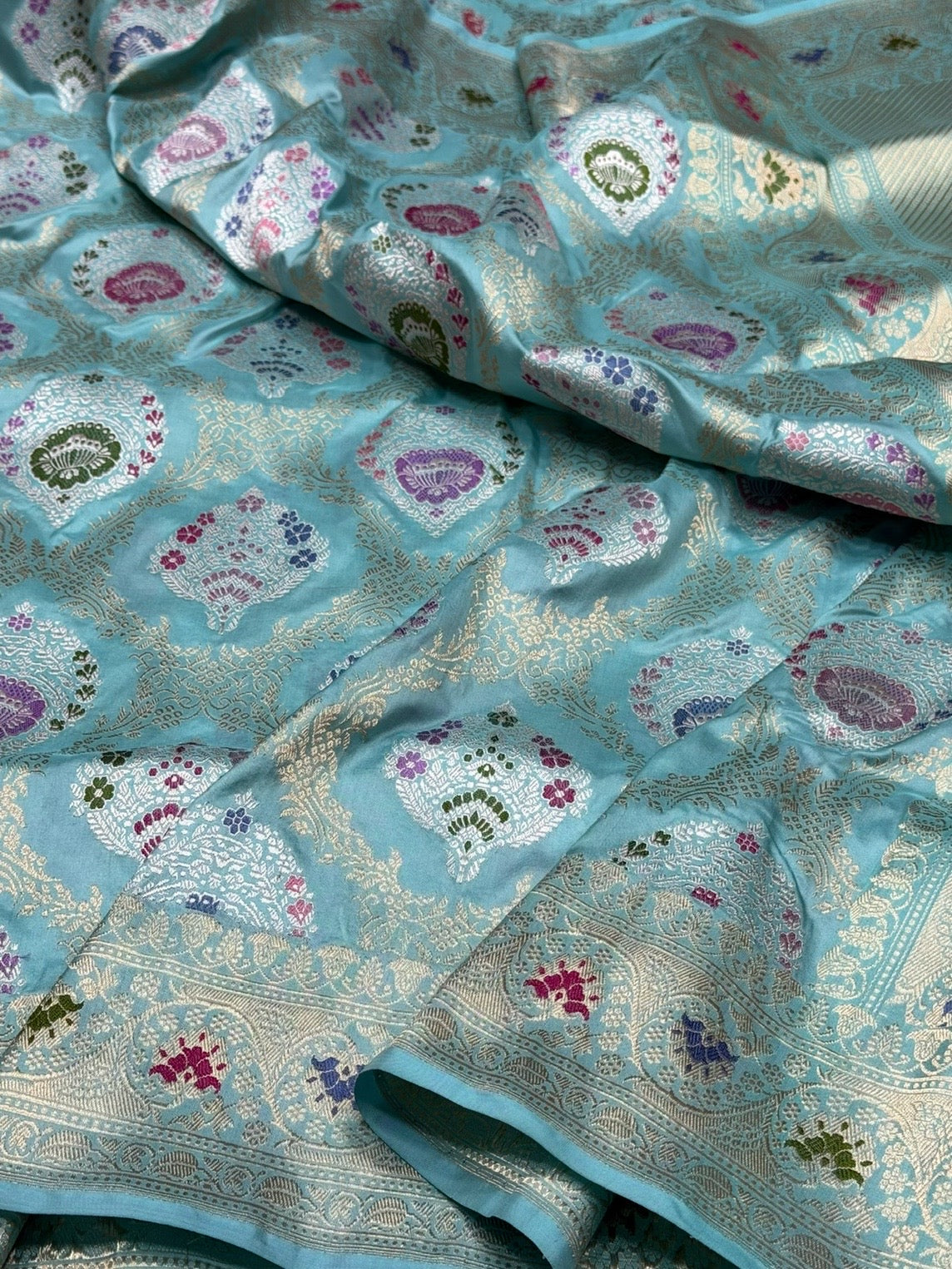 Sky Blue Handwoven Pure Banarasi Silk Saree
