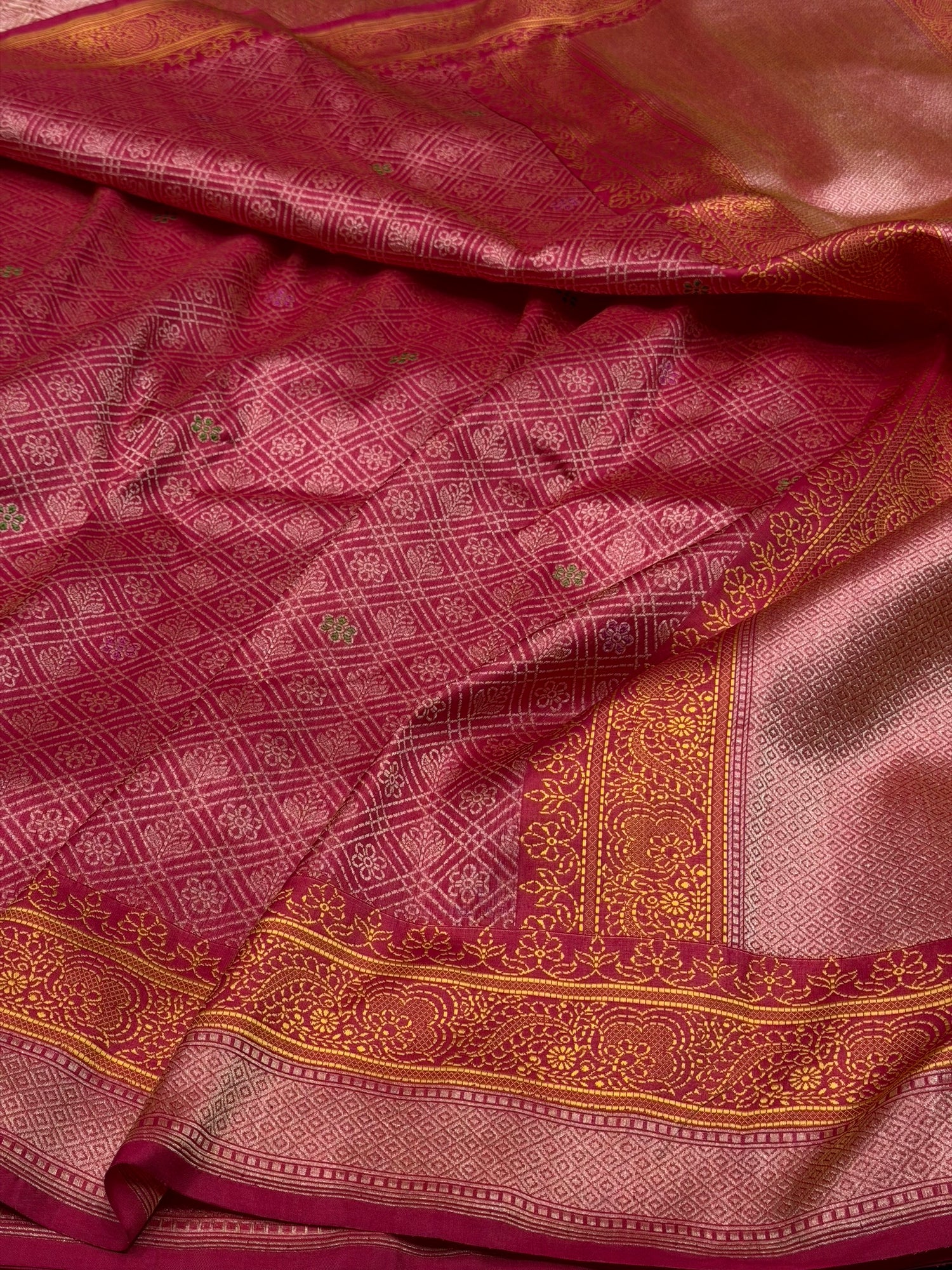 Reddish Pink Pure Banarasi Silk Brocade Saree in Katan Mulberry Silk – Classic Banaras Weave