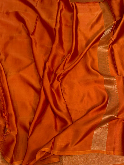 Orange Banarasi Pure Mashru Brocade Saree