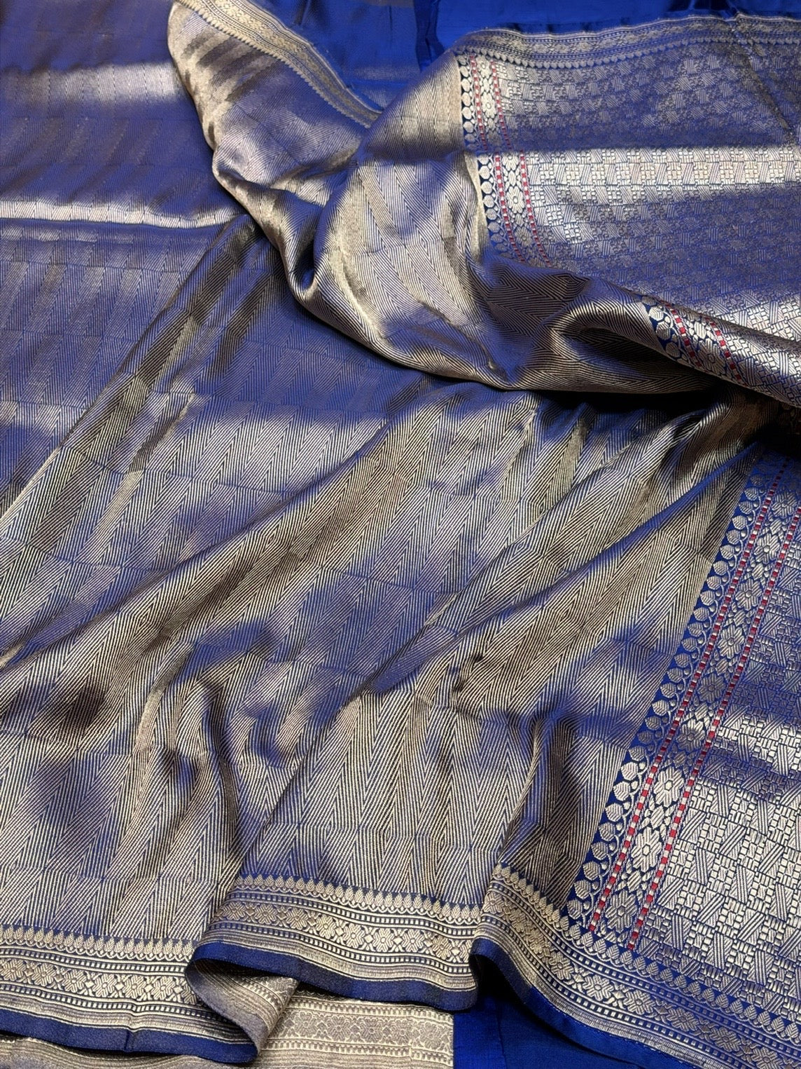 Royal Blue Handwoven Pure Banarasi Satin Silk Brocade Saree – Luxury Brocade Work