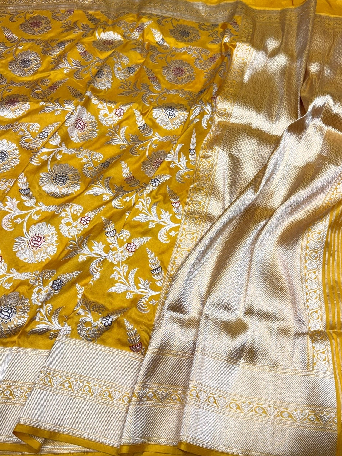 Yellow Handwoven Pure Banarasi Silk Saree in Kadwa Jaal – Authentic Katan Mulberry Silk