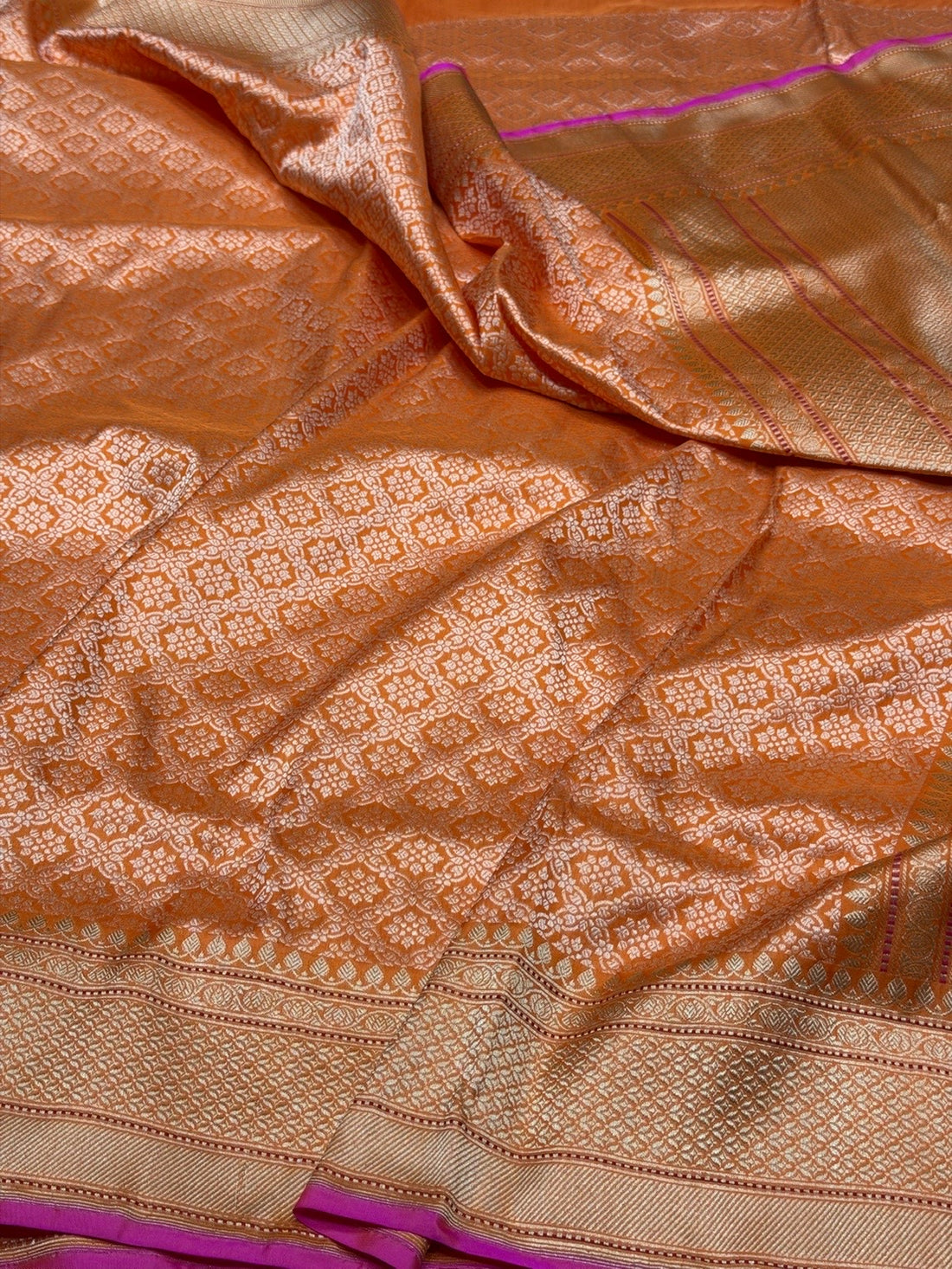 Orange Pure Banarasi Silk Brocade Saree in Katan Mulberry Silk – Classic Banaras Weave