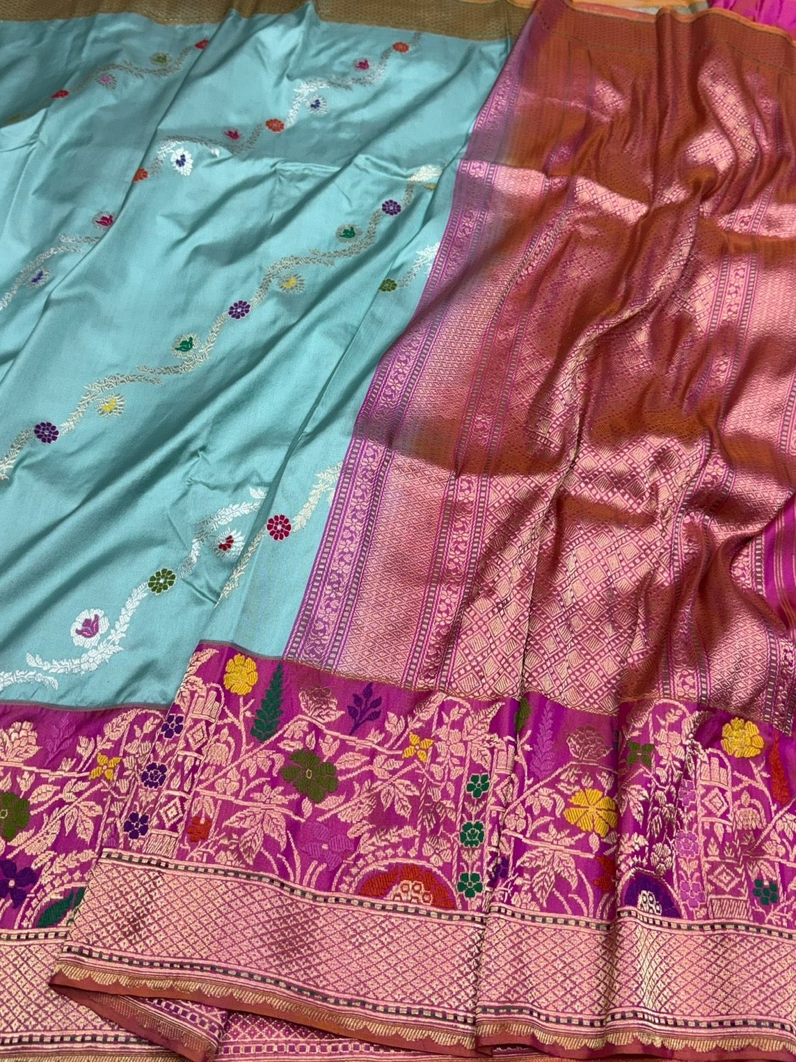 Sea Blue Handwoven Pure Banarasi Ektara Silk Saree