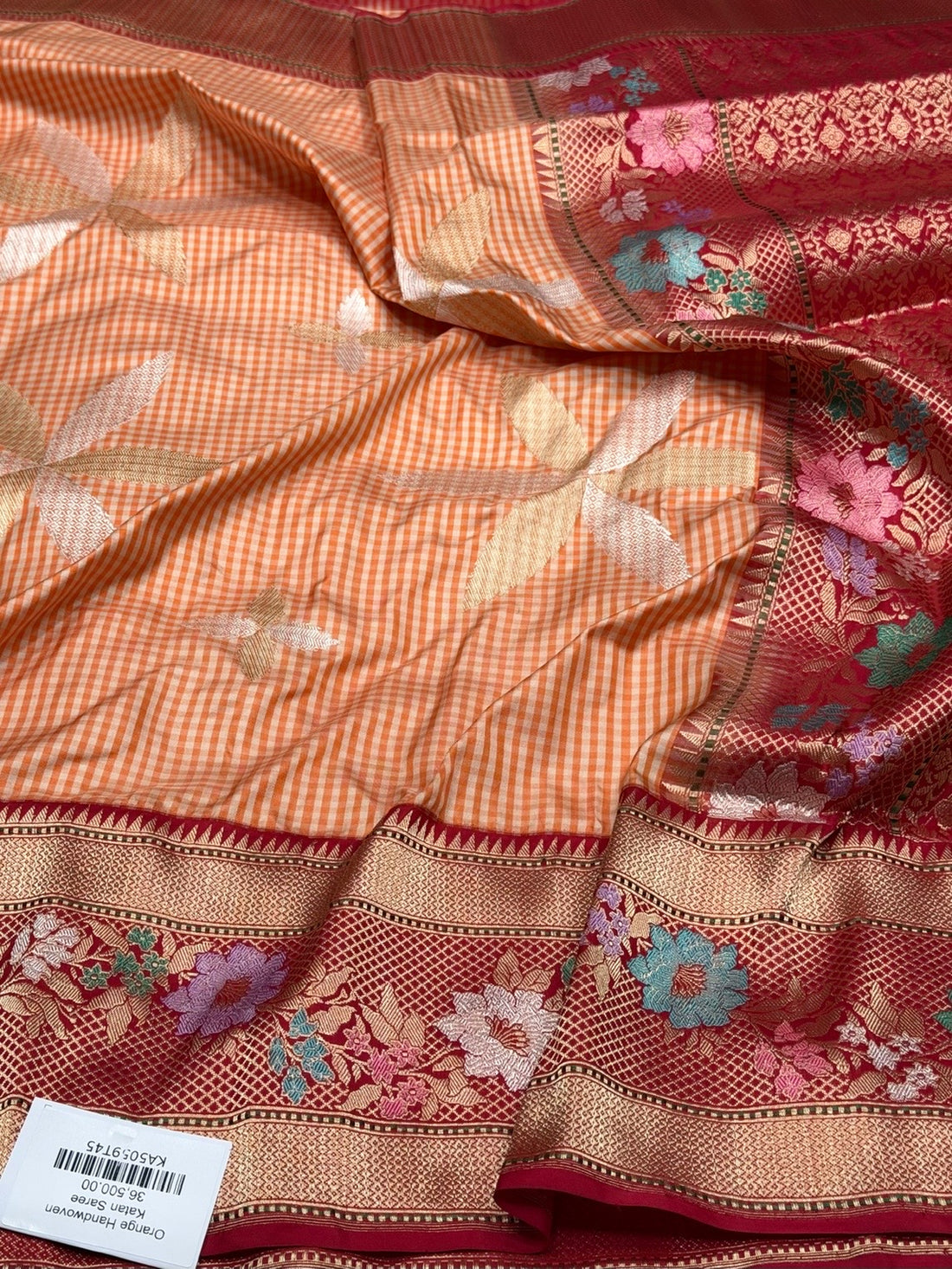 Orange Handwoven Pure Banarasi Silk Saree