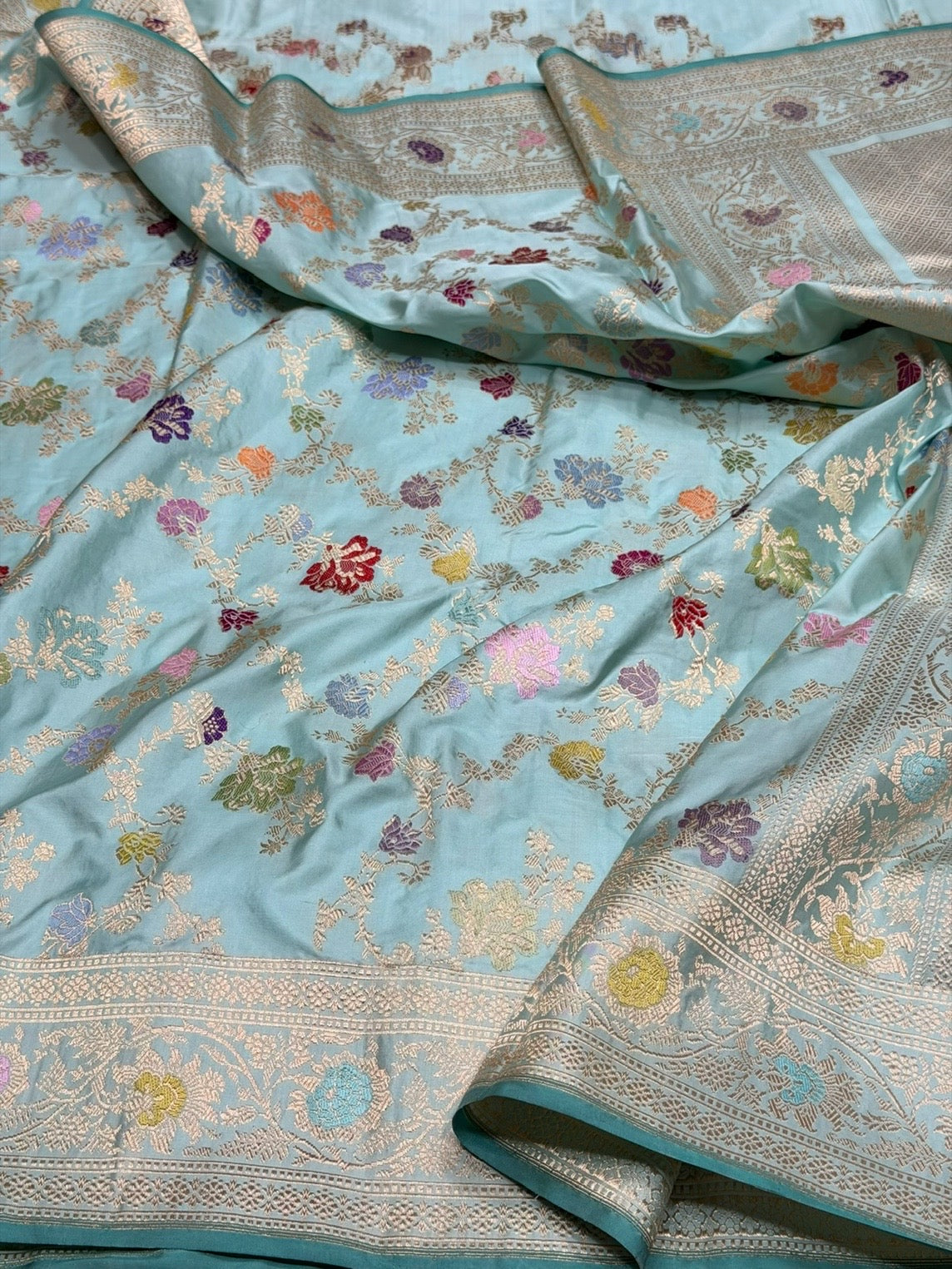 Sky Blue Handwoven Pure Banarasi Silk Saree