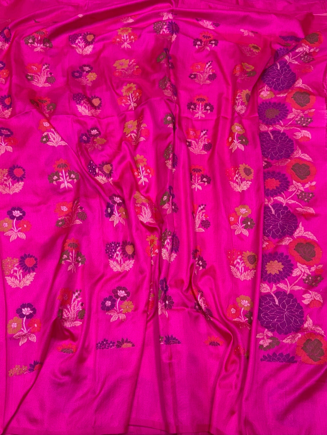 Rani Pink Handwoven Pure Banarasi Ektara Jamdani Saree