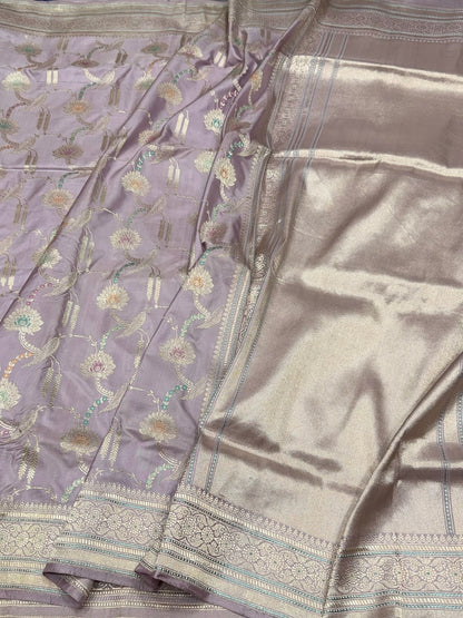 Lilac Handwoven Pure Banarasi Silk Saree