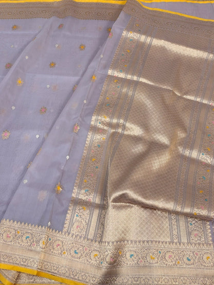 Mauve Handwoven Banarasi Pure Organza Silk Saree