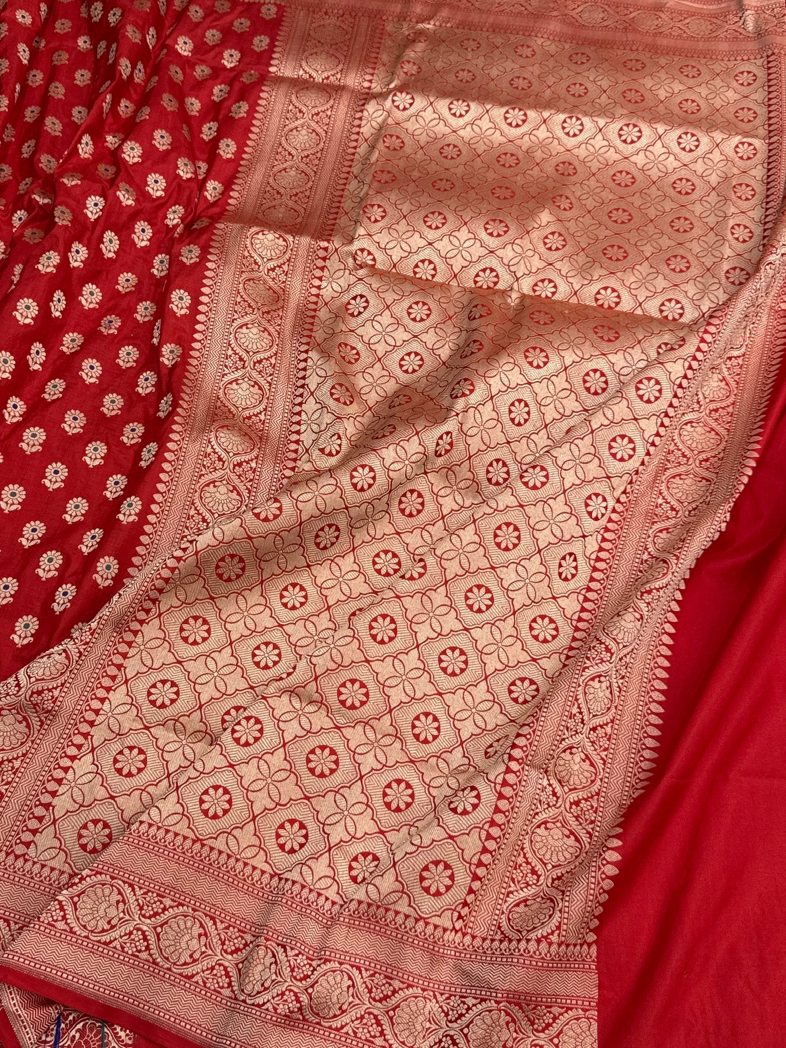 Red Banarasi Minakari Pure Katan Silk Saree | Pure Silk | Minakari Work | Cutwork Technique | Banarasi Katan Silk Saree